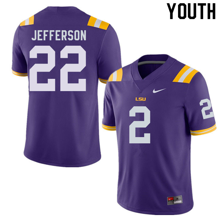 Youth #2 Justin Jefferson LSU Tigers College Football Jerseys Sale-Purple